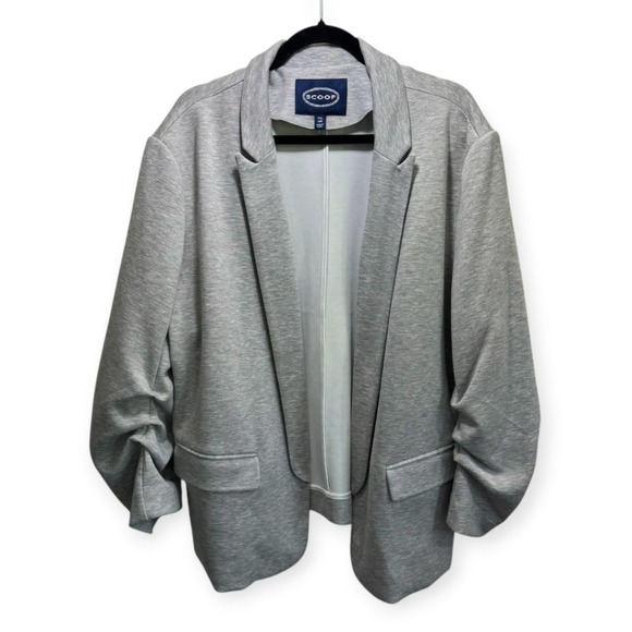 Scoop Jackets & Blazers - Scoop Scubaknit Relaxed Scrunched Career Preppy Pockets Soft Blazer XXL Gray